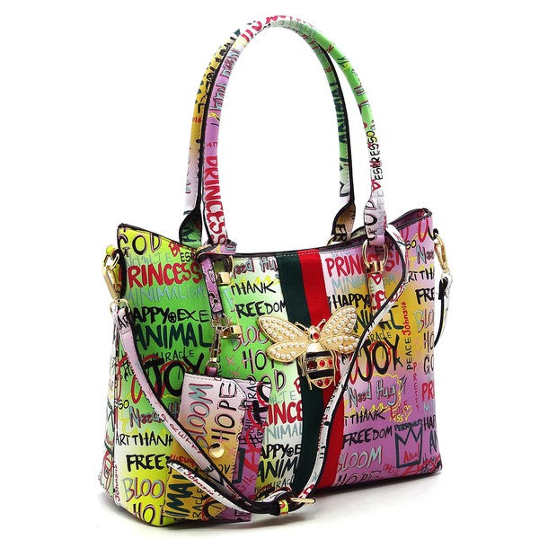 Multi Graffiti Queen Bee Stripe 4-in-1 Satchel Set
