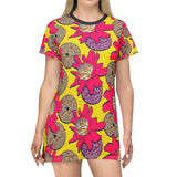 Bold Flower Print T-Shirt Dress (AOP)