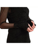 Round Neck Boucle and Mesh Top with Thumbhole Cuff