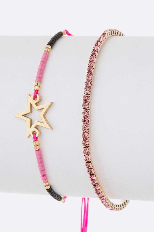 Star Charm String Rhinestone Bracelet Set-5 Colors