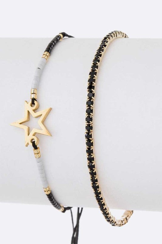 Star Charm String Rhinestone Bracelet Set-5 Colors
