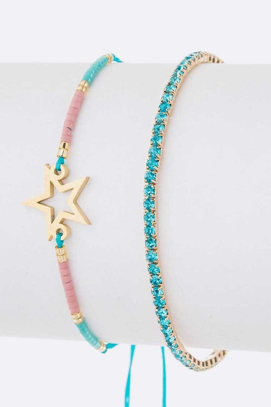 Star Charm String Rhinestone Bracelet Set-5 Colors