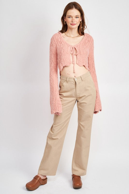 ROSE FLARED SLEEVE CROCHET CROP TOP/CARDIGAN