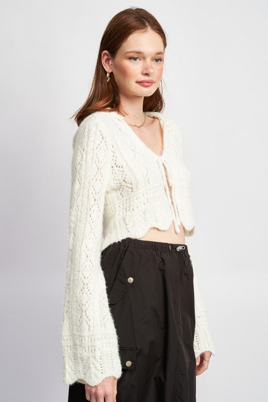 ROSE FLARED SLEEVE CROCHET CROP TOP/CARDIGAN