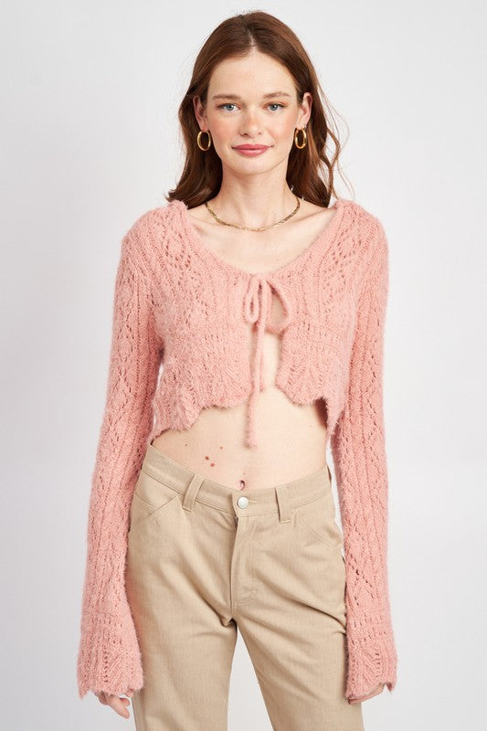 ROSE FLARED SLEEVE CROCHET CROP TOP/CARDIGAN