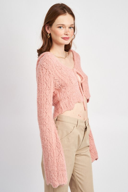 ROSE FLARED SLEEVE CROCHET CROP TOP/CARDIGAN