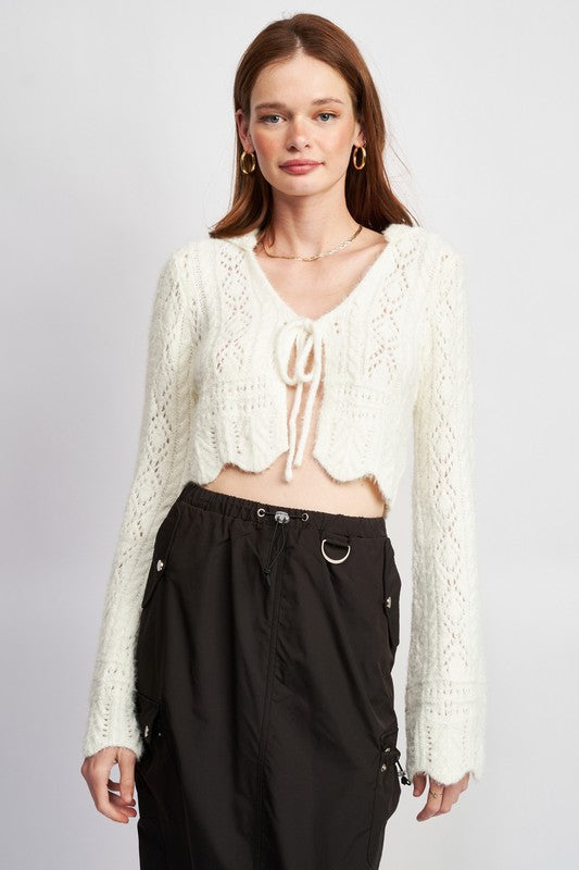 ROSE FLARED SLEEVE CROCHET CROP TOP/CARDIGAN