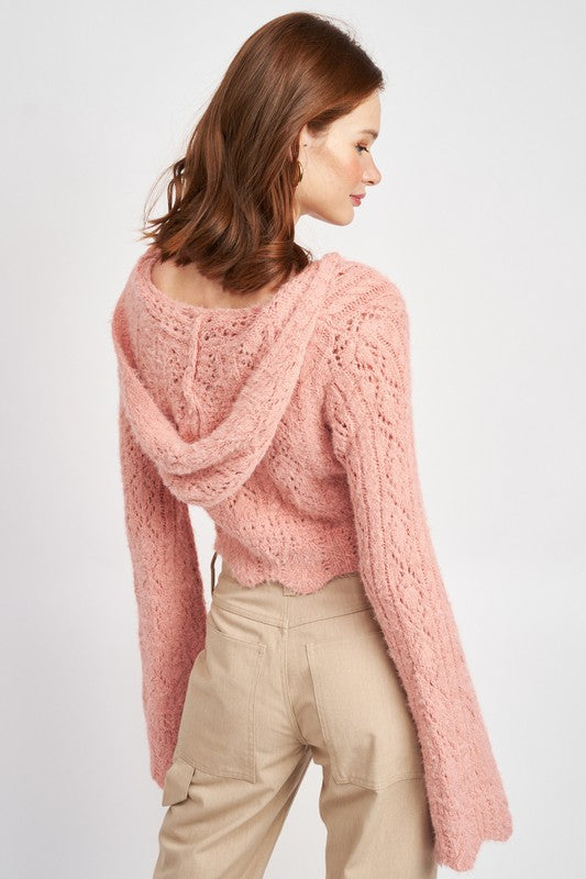 ROSE FLARED SLEEVE CROCHET CROP TOP/CARDIGAN