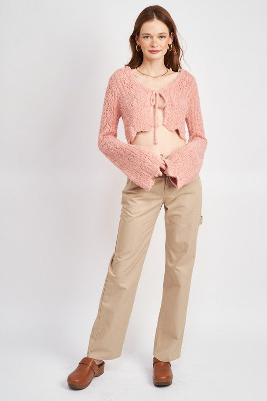 ROSE FLARED SLEEVE CROCHET CROP TOP/CARDIGAN