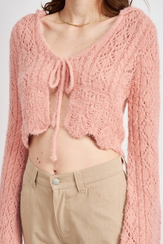 ROSE FLARED SLEEVE CROCHET CROP TOP/CARDIGAN