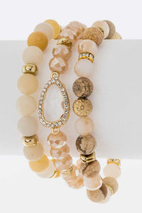 Semi Precious Mix Beads Stretch Bracelet Set- 3 Colors