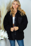 Long Sleeve Solid Woven Sherpa Jacket- 2 Colors