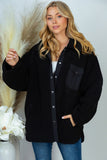 Long Sleeve Solid Woven Sherpa Jacket- 2 Colors