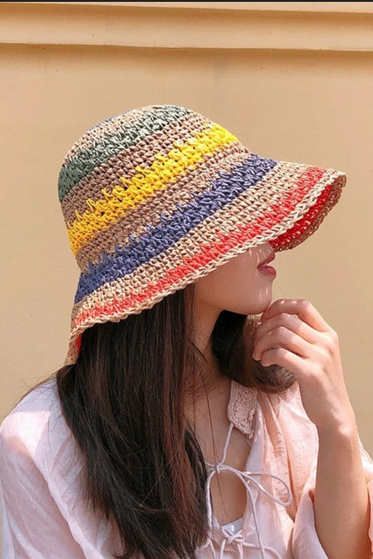 Packable Crochet Straw Bucket Hat
