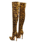 Pokey Vegan Leather The Knee Block Heeled Leopard Print Boots