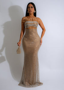 Rhinestone Glamour & Beige Maxi Dress