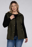 Plus Size Drawstring Waist Military Hoodie Vest