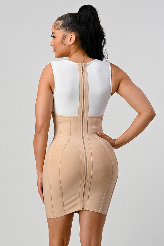 Stunning Beads Contrast Color Sexy Bandage Dress