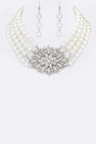 Crystal Flower Pearl Choker Necklace Set