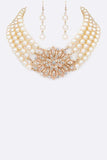 Crystal Flower Pearl Choker Necklace Set