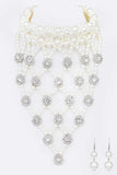 Crystal Accent Pearl Choker Statement Necklace Set-2 Colors