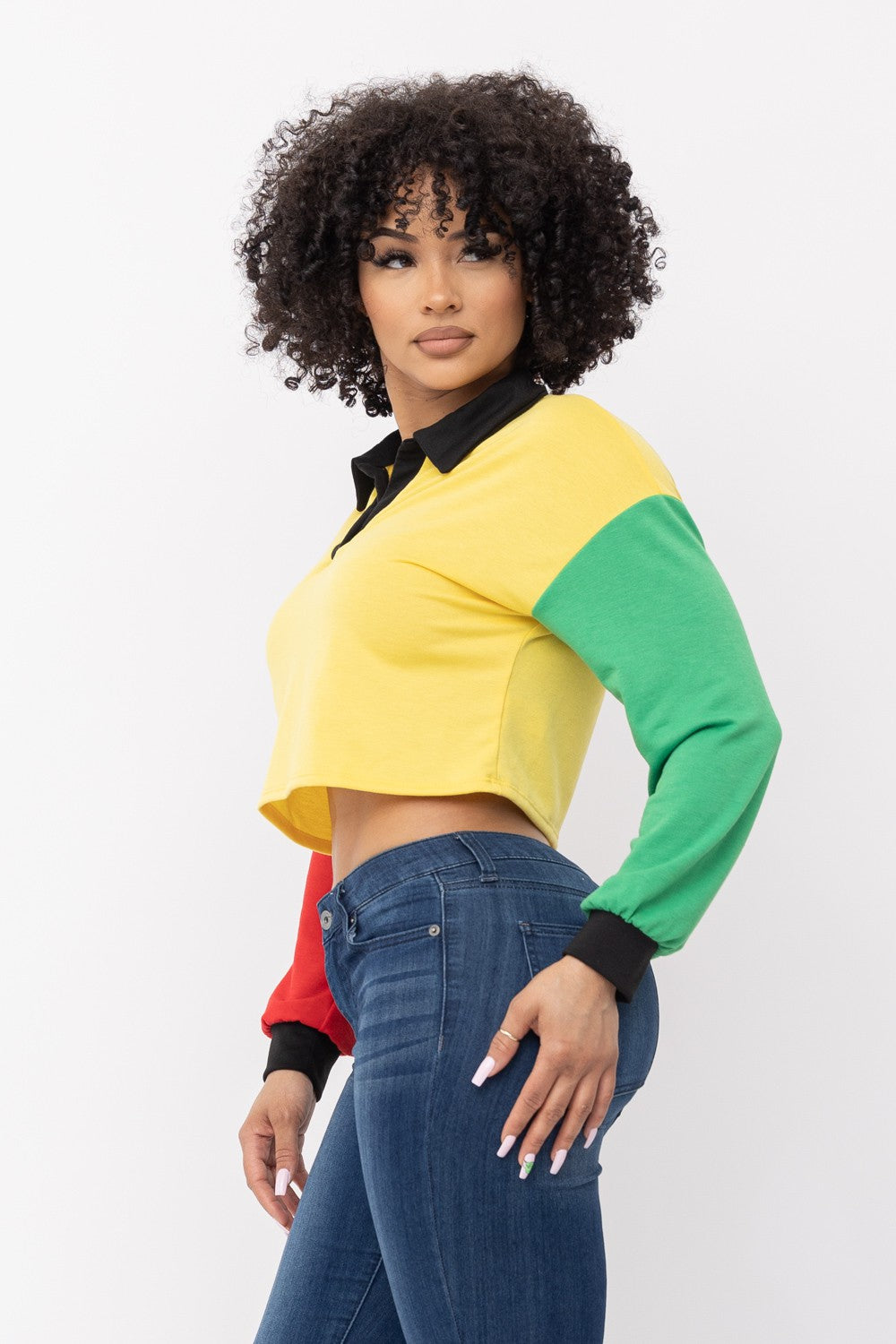 Rasta Reggae Long Sleeve Cropped Top