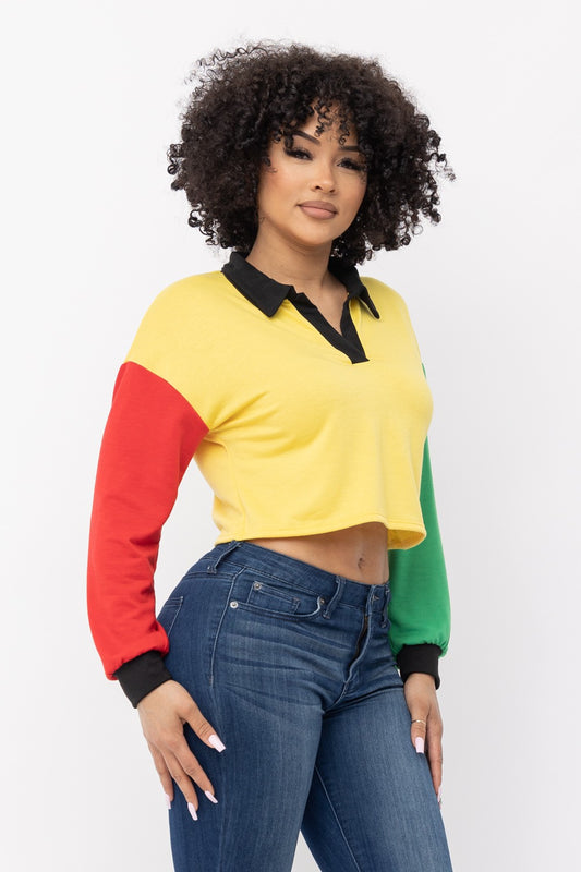 Rasta Reggae Long Sleeve Cropped Top
