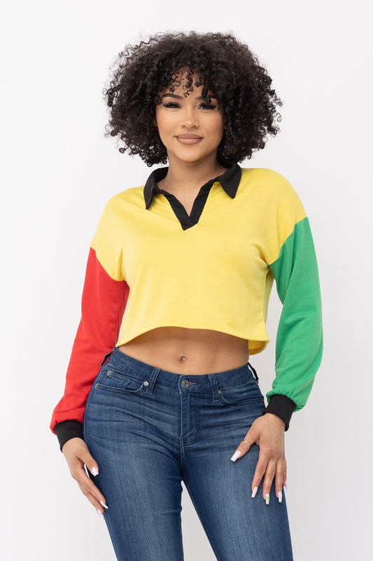 Rasta Reggae Long Sleeve Cropped Top