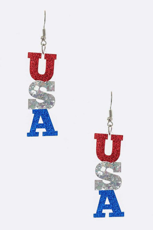 USA Cutout Glitter Earrings