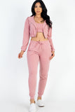 Cropped Cami with Zip-up Jacket and Joggers Set-6 Colors