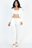 Cropped Cami with Zip-up Jacket and Joggers Set- 8 Colors