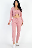 Cropped Cami with Zip-up Jacket and Joggers Set- 8 Colors