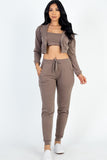 Cropped Cami with Zip-up Jacket and Joggers Set- 8 Colors