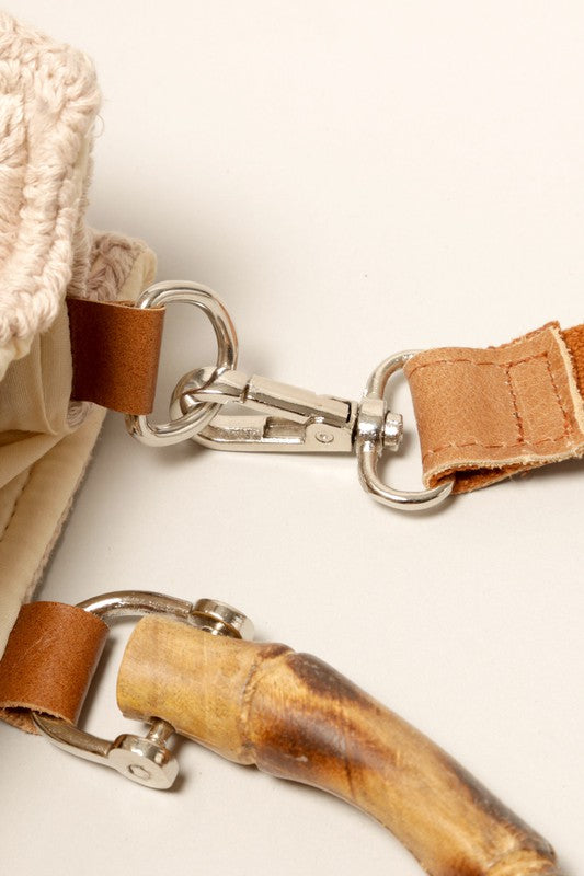 Square Multicolored Tiles with Bamboo Handles Bag