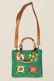 Square Multicolored Tiles with Bamboo Handles Bag