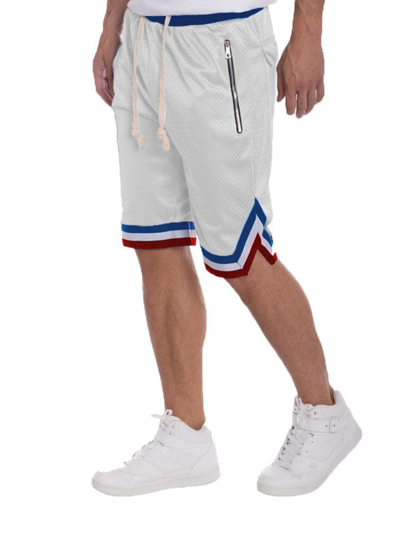 MEN'S STRIPED BAND SOLID BASKETBALL SHORTS-7 COLORS
