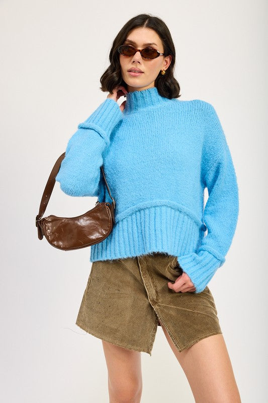 TURTLE NECK BODY SWEATER-2 COLORS