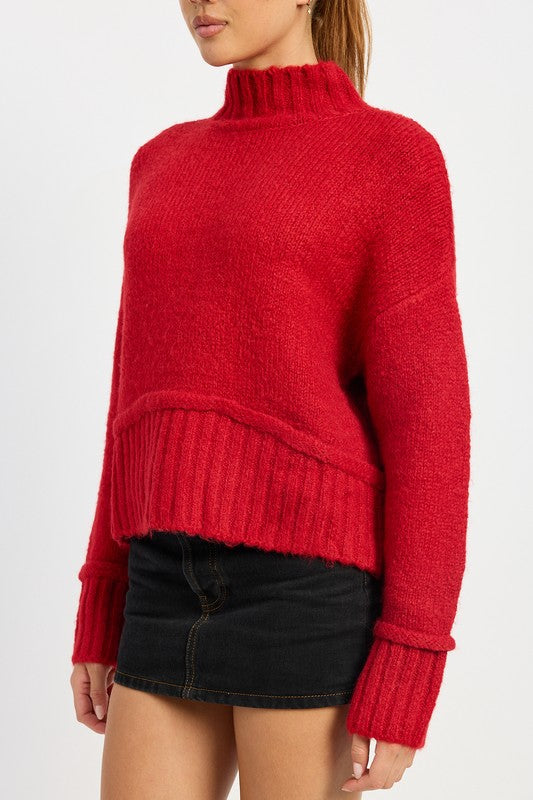 TURTLE NECK BODY SWEATER-2 COLORS