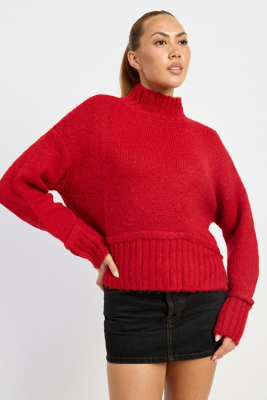 TURTLE NECK BODY SWEATER-2 COLORS