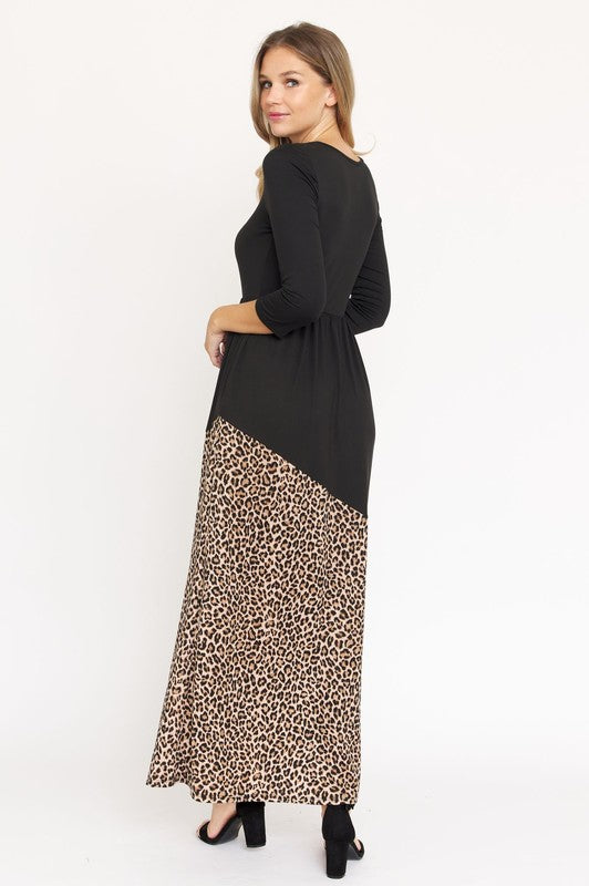 Asymmetrical Leopard Accent Maxi Dress (4 Colors)