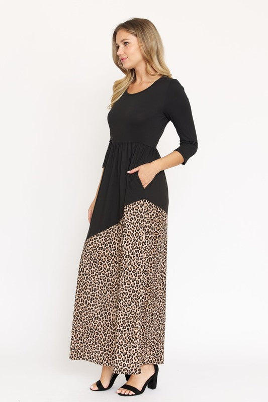 Asymmetrical Leopard Accent Maxi Dress (4 Colors)