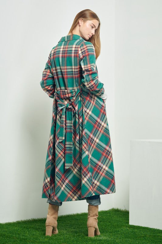 PLUS SIZE PLAID BELTED LONG SHIRT DRESS-3 COLORS