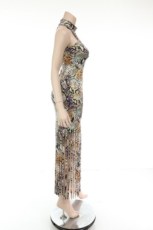 Printed Fringe Maxi Dress