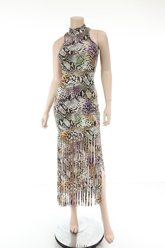 Printed Fringe Maxi Dress