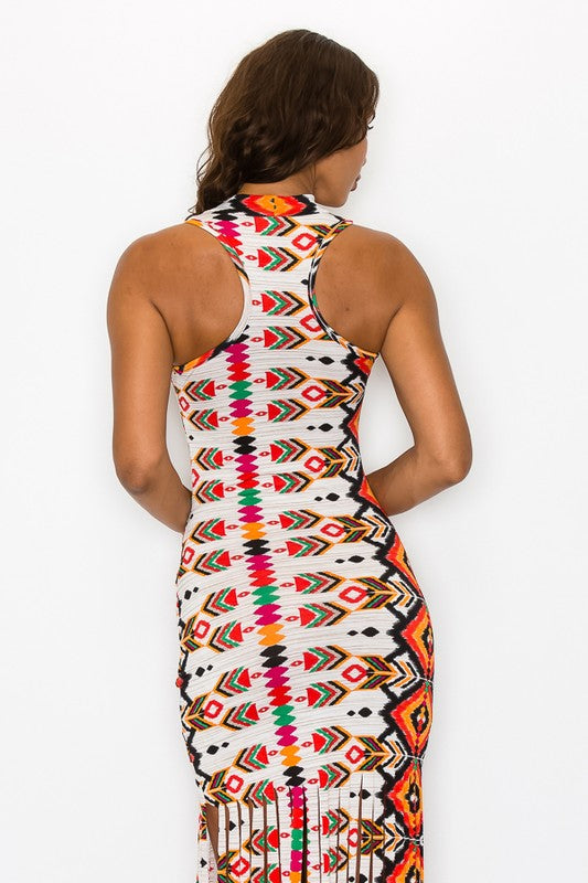 Printed Fringe Maxi Dress