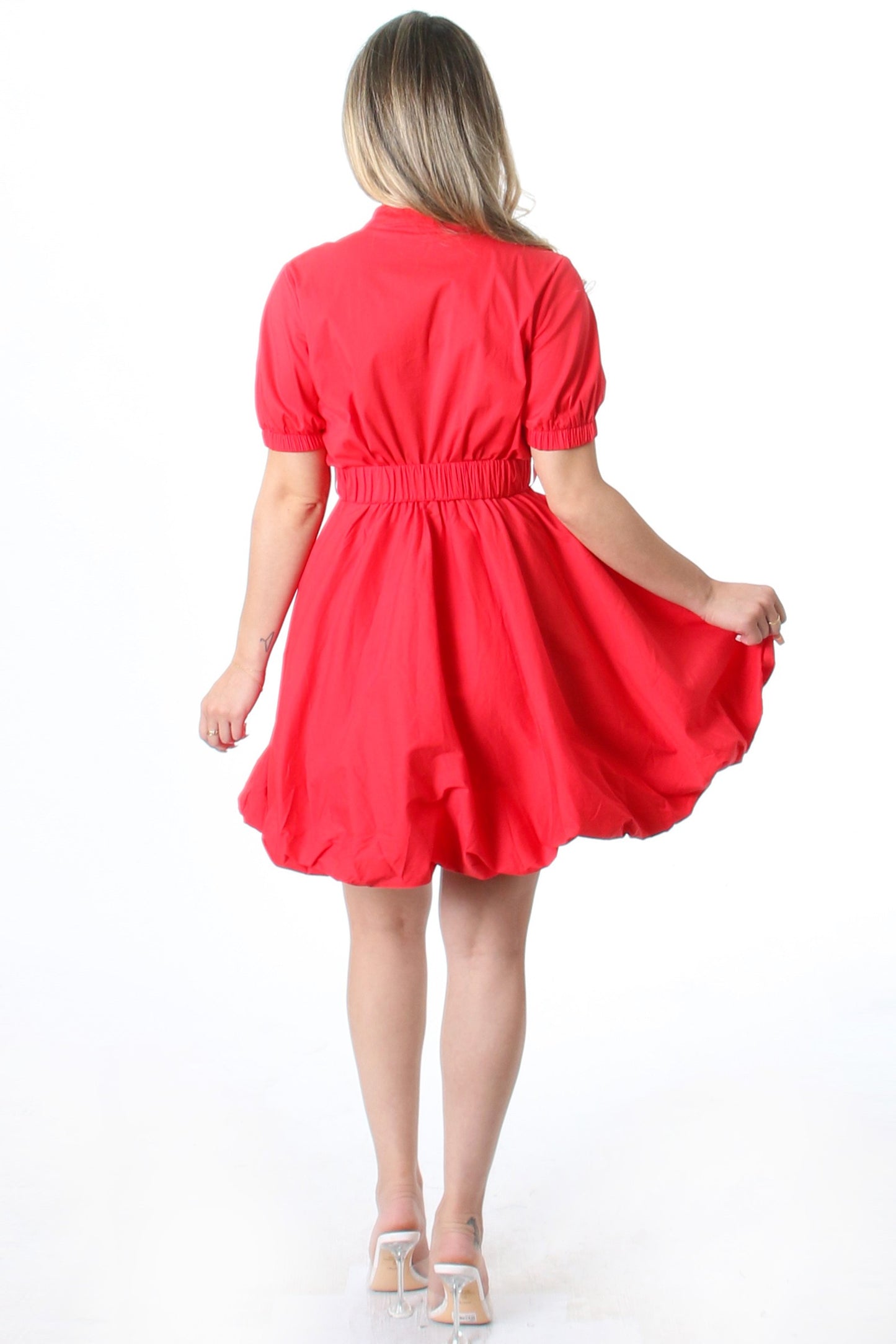 Red Fit & Flare Belted Mini Dress