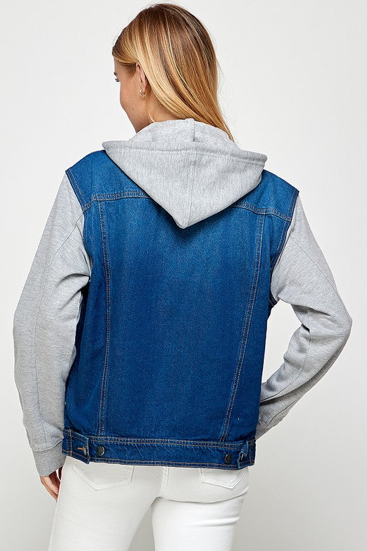 Women's Denim  Jacket with Fleece Hoodies- 4 Colors