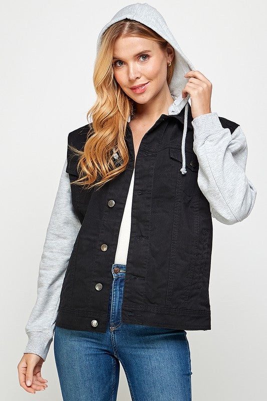 Women's Denim  Jacket with Fleece Hoodies- 4 Colors