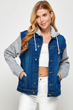 Women's Denim  Jacket with Fleece Hoodies- 4 Colors