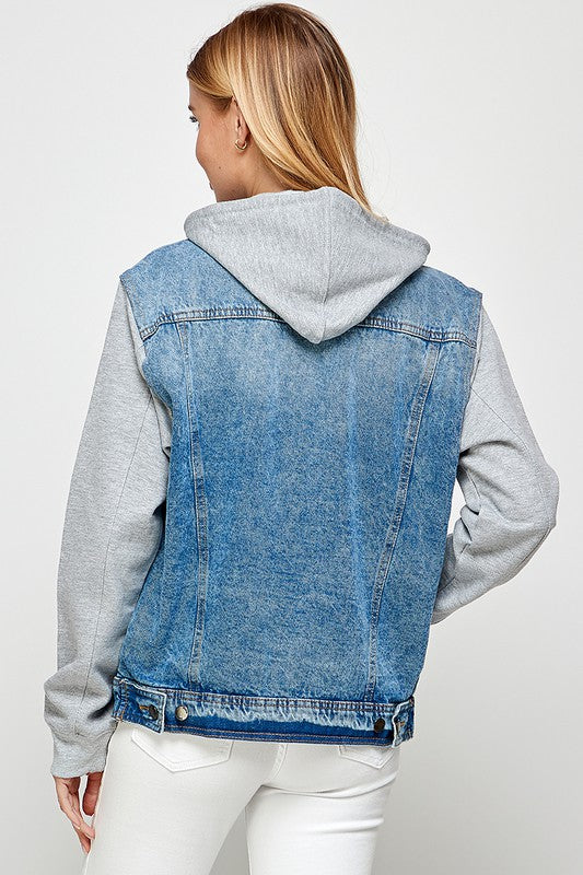 Women's Denim  Jacket with Fleece Hoodies- 4 Colors